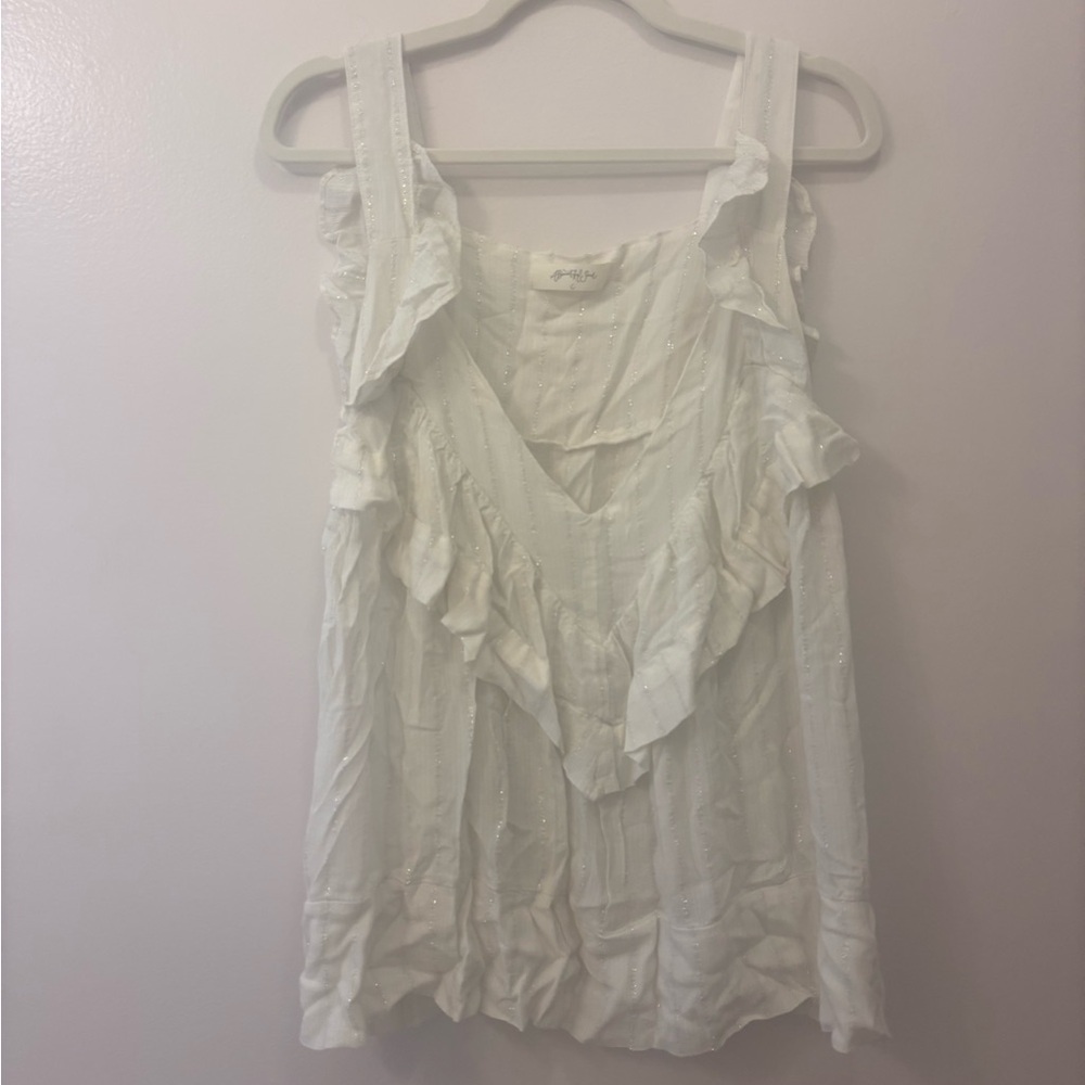 Altar'd State/A Beautiful Soul White Ruffle V-Neck Sleeveless Blouse
